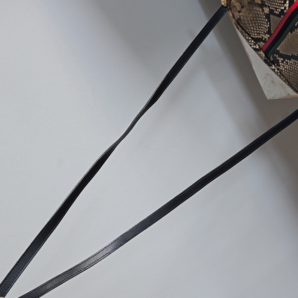 Clare V Women's. Midi Sac Bag Tan Spring Snake Evergreen/Navy/Red Stripe - Picture 11 of 11